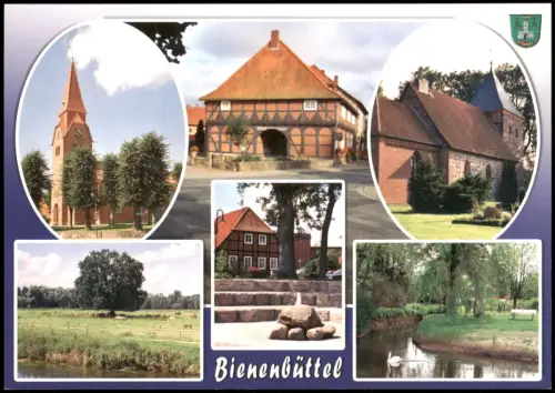 Bienenbüttel Mehrbildkarte mit Kirchen, Alter Vogtei und Ilmenau-Ansichten 2000