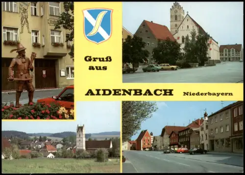 Aidenbach Mehrbild mit Marktplatz, Stadtpfarrkirche, Panorama und Denkmal 1980