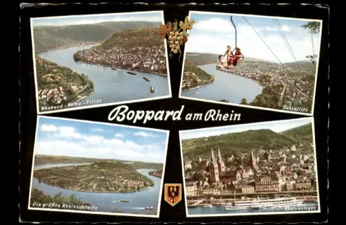 Boppard Mehrbild-AK u.a. Boppard-Kamp-Filsen, Rhein-Schleife, Sessellift 1964