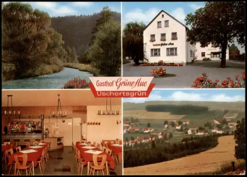 Uschertsgrün Mehrbild-AK mit Gasthof GRÜNE AUE Metzgerei im Frankenwald 1975