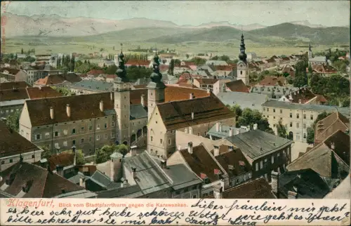 Ansichtskarte Klagenfurt Blick vom Stadtpfarrthurm gegen die Karawanken. 1907