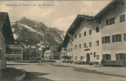 Ansichtskarte Abtenau Marktplatz mit der Wieswand. 1918