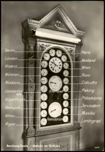 Ansichtskarte Bernburg (Saale) DDR AK Weltuhr im Rathaus 1962