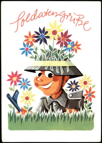 Ansichtskarte Zwickau Soldatengrüße mit Blumen-Illustration 1977