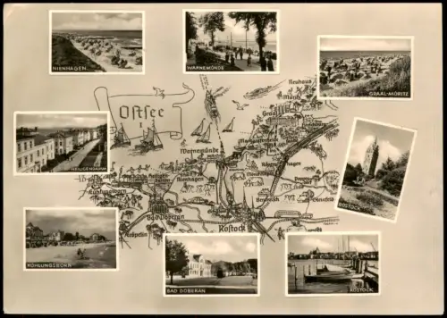 Bad Doberan Mehrbildkarte Ostseeküste mit Landkarte und Ortsansichten 1961