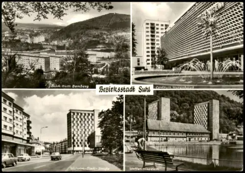 Suhl Mehrbildansicht Suhl: Centrum Warenhaus, Waffenmuseum, Wilhelm-Pieck-Straße und Domberg 1977