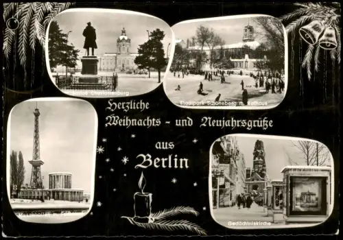 Berlin Mehrbildkarte Charlottenburg, Rathaus  Funkturm Gedächtniskirche 1958