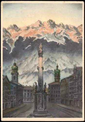 Innsbruck Maria-Theresien-Straße mit Annasäule und Nordkette 1940