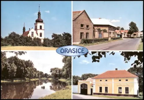 Orasice Orasice: Kirche St. Nikolaus, Dorfzentrum, Fluss Ohře und Gutshof 2002