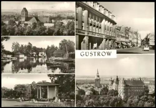 Güstrow Blick zum Dom, Fährteich, Rosengarten Markt, Schloss  Pfarrkirche 1975