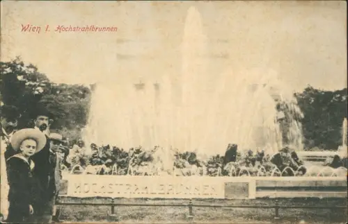 Ansichtskarte Wien Kinder vor dem Hochstrahlbrunnen. 1909
