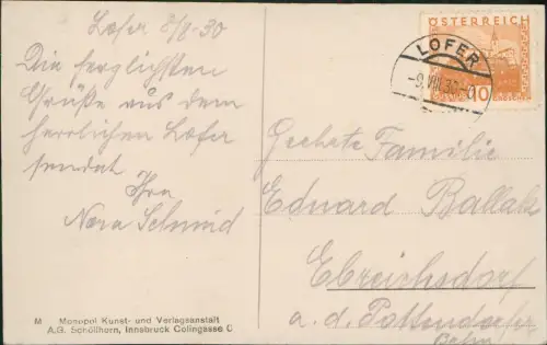 Ansichtskarte Lofer Straßenpartie 1930