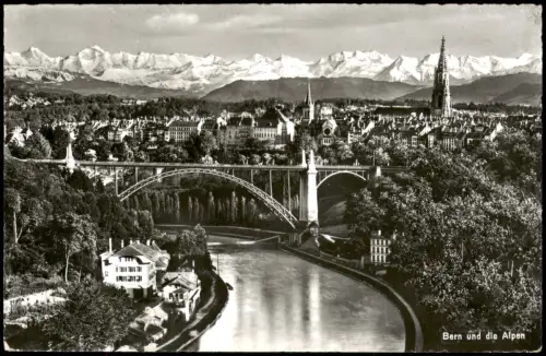 Bern (Schweiz) Berne Panorama von Bern mit Kornhausbrücke und Alpen 1940
