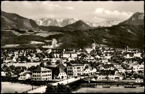 Ansichtskarte Rosenheim Panorama mit Innbrücke und Wildem Kaiser 1955