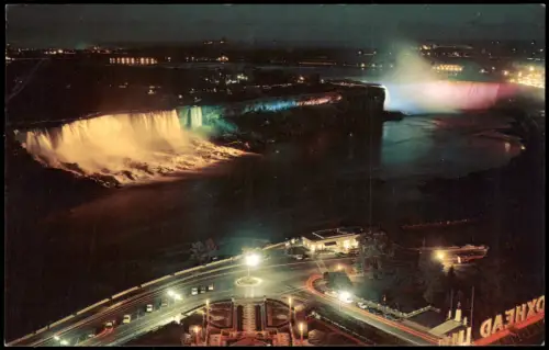Postcard Niagara Falls (Ontario) Beleuchtete Niagarafälle bei Nacht 1965