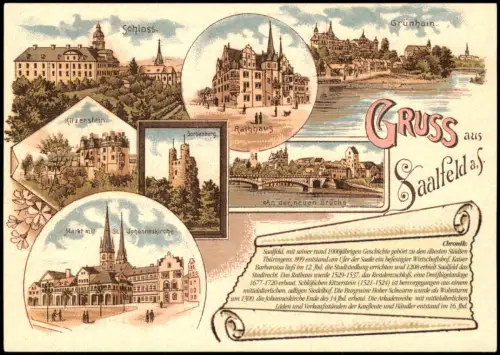 Saalfeld (Saale) Mehrbildkarte  mit Stadtansichten und Chronik 1995 reprint