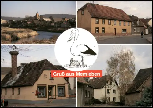 Memleben-Kaiserpfalz Mehrbildkarte Dorfansicht, Storchennest und Birkenhof 1991