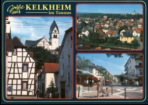 Kelkheim (Taunus) Mehrbildkarte , St. Dionysius Kirche und Fußgängerzone 2000
