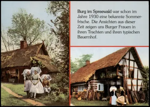 Burg (Spreewald) Frauen in Burger Trachten vor historischen Bauernhöfen 1995
