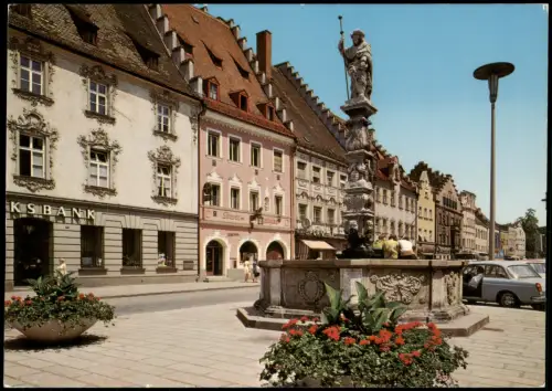 Ansichtskarte Straubing Ludwigsplatz Brunnen Volksbank 1980