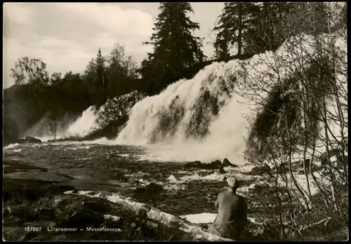 Postcard Lillehammer Waterfall Wasserfall Lillehammer Mesnafossene 1950