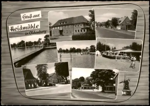 Heidmühle-Schortens Mehrbildkarte Heidmühle mit Windmühle und Freibad 1965