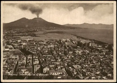 Cartolina Neapel Napoli Panorama-Ansicht mit rauchendem Vulkan 1930