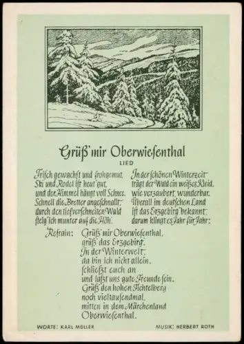 Ansichtskarte Oberwiesenthal Liedpostkarte: Grüß mir Oberwiesenthal 1954