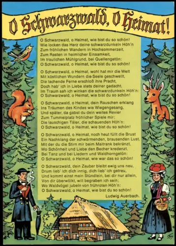 .Baden-Württemberg O Schwarzwald, o Heimat - Gedichtkarte mit Trachten 1988