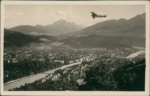Ansichtskarte Innsbruck Stadt mit Flugzeug - Fotokarte 1928