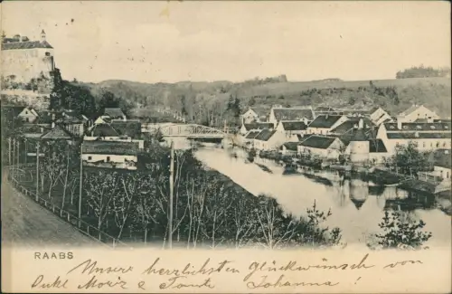 Ansichtskarte Raabs an der Thaya Stadtpartie mit Brücke 1909