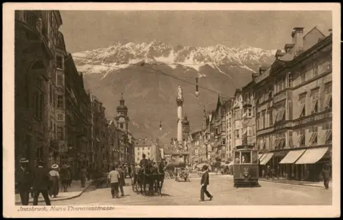 Innsbruck Maria-Theresien-Straße mit Annasäule und Nordkette 1910