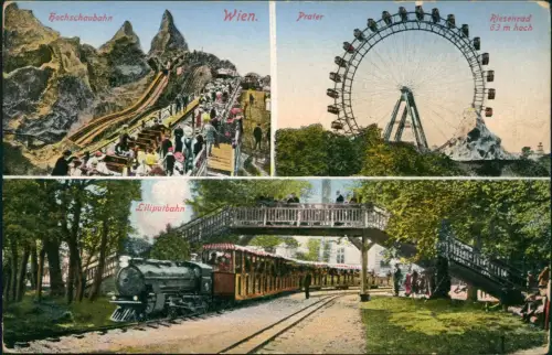 Ansichtskarte Wien 3 Bild Hochschaubahn Liliputbahn Riesenrad 1918