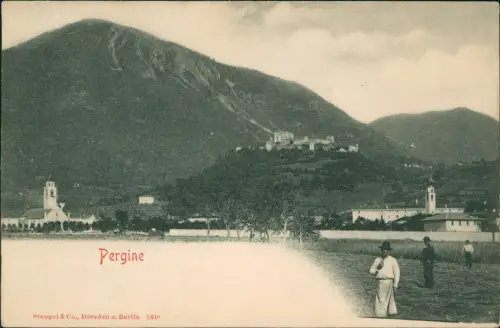 Cartolina Persen Südtirol Pergine Valsugana Stadtpartie und Burg 1909