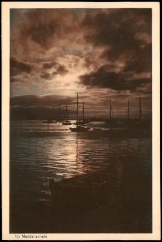 Brunshaupten-Kühlungsborn Segelbote im Hafen Abendstimmung Im Mondenschein 1950