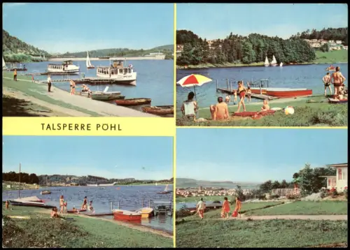Ansichtskarte Pöhl Talsperre - Bootsanlegestelle Uferbereich, Badegäste 1980