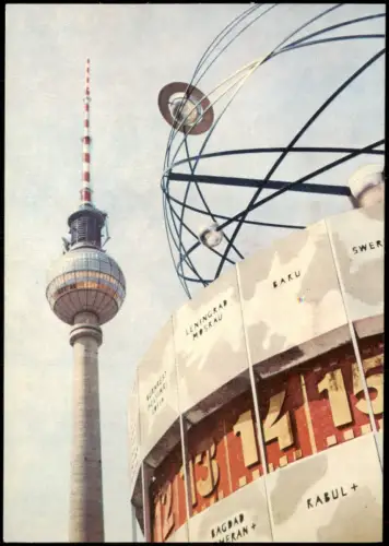 Ansichtskarte Berlin Urania-Weltzeituhr und Fernsehturm 1971