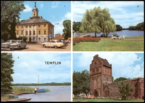 Templin 1. Rathaus, 2. Stadtsee, 3. Am Lübbesee, 4. Prenzlauer Tor 1984