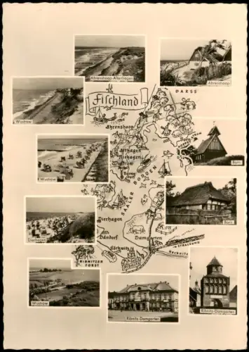 Ansichtskarte Fischland Mehrbildkarte mit Gebietskarte Fischland-Darß 1962