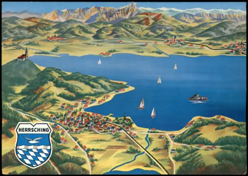 Herrsching Ammersee  Reliefkarte Ammersee Kloster Andechs Zugspitzgruppe 1960