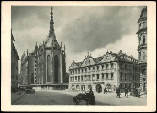 Ansichtskarte Würzburg Chor der Marienkapelle und Haus zum Falken 1950