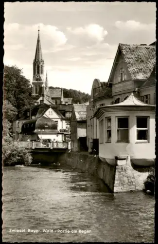 Ansichtskarte Zwiesel Ortsansicht Partie am Regen 1963