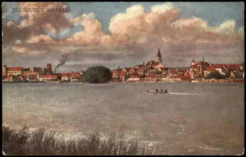 Neuhaus / Böhmen Jindřichův Hradec Totale Stimmungsbild - Künstlerkarte 1924