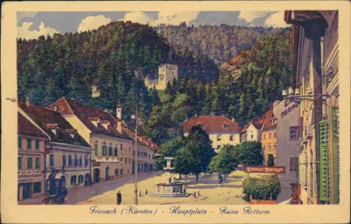 Ansichtskarte Friesach Hauptplatz - Künstlerkarte 1924  Inflafrankatur