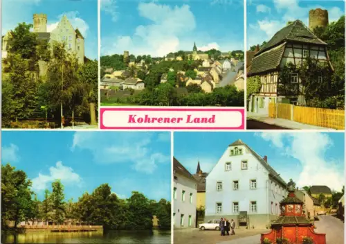 Kohren-Sahlis Kohrener Land: Burg Panorama  Gondelteich, Markt mit Brunnen 1979