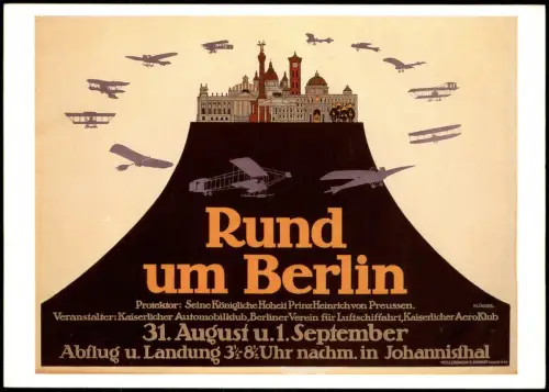 Berlin Klinger Plakatsammlung "Rund um  Johannisthal" Flugtag anno 1914 1960