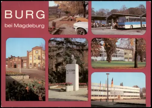 Burg (bei Magdeburg)   Busbahnhof, Bahnhof,  Volksschwimmhalle, Sporthalle 1985