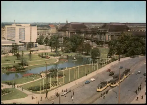Ansichtskarte Leipzig Hauptbahnhof und Hotel b 1966