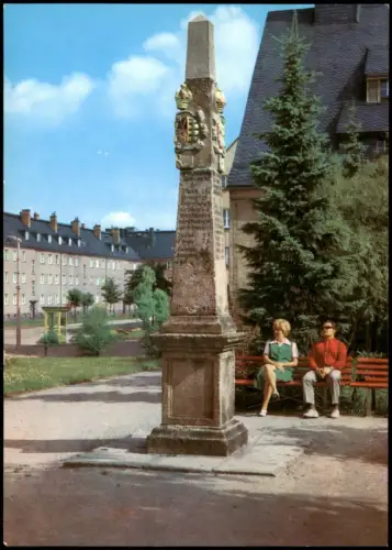 Ansichtskarte Johanngeorgenstadt Postmeilensäule 1977/1975