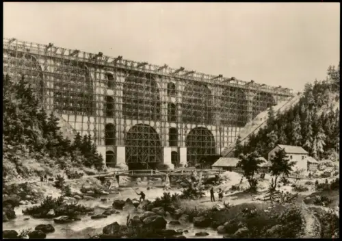 Ansichtskarte Jocketa-Pöhl Bau der Elstertalbrücke 1973
